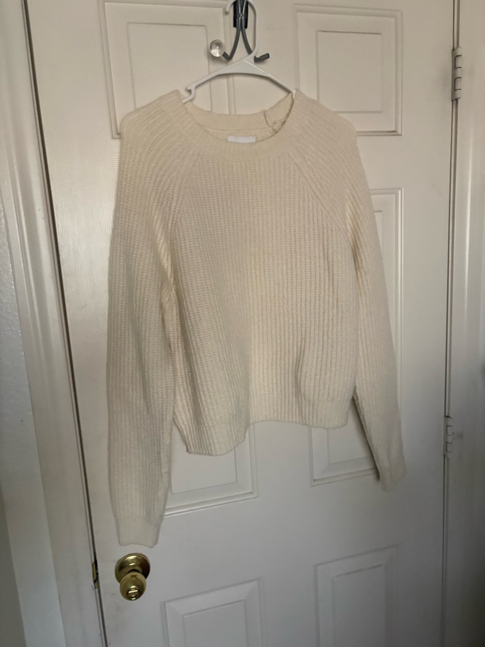 Women's Cream Ribbed Crewneck Sweater - Cozy Everyday Knit